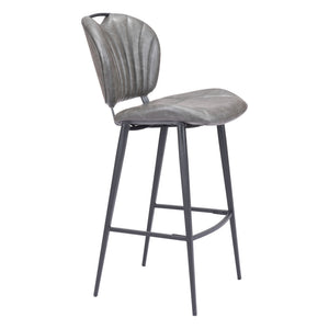 Homeroots 30" Gray And Black Faux Leather And Steel Low Back Bar Height Bar Chair   555733
