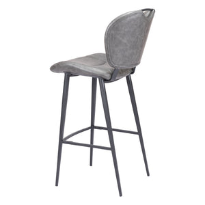 Homeroots 30" Gray And Black Faux Leather And Steel Low Back Bar Height Bar Chair   555733