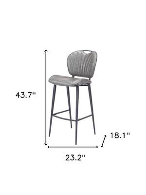 Homeroots 30" Gray And Black Faux Leather And Steel Low Back Bar Height Bar Chair   555733