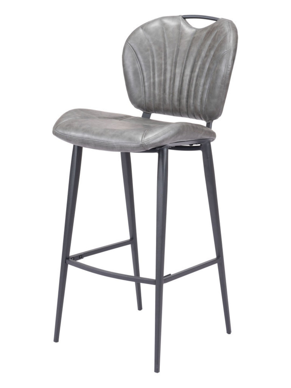 HomeRoots 30" Stylish Gray & Black Faux Leather Bar Chair with Steel Frame - Perfect for Modern Home Bars! 555733