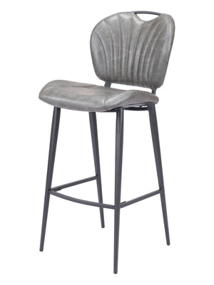 Homeroots 30" Gray And Black Faux Leather And Steel Low Back Bar Height Bar Chair   555733