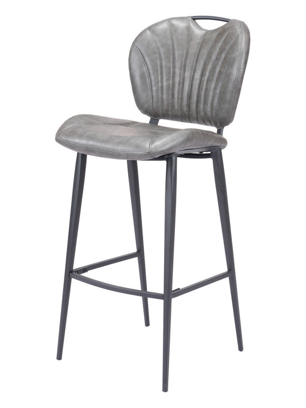 Homeroots 30" Gray And Black Faux Leather And Steel Low Back Bar Height Bar Chair   555733