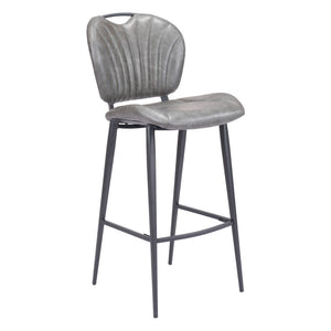 Homeroots 30" Gray And Black Faux Leather And Steel Low Back Bar Height Bar Chair   555733