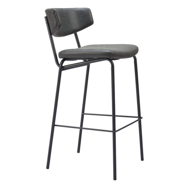 HomeRoots Set of Two Contemporary Black Faux Leather Counter Stools with Durable Steel Frame for Home & Cafe 555734