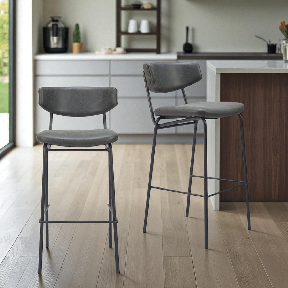 HomeRoots Set of Two Contemporary Black Faux Leather Counter Stools with Durable Steel Frame for Home & Cafe 555734