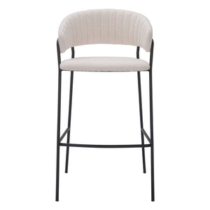 Homeroots Set Of Two 30" Cream And Black Shearling And Steel Low Back Bar Height Bar Chairs   555735
