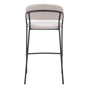 Homeroots Set Of Two 30" Cream And Black Shearling And Steel Low Back Bar Height Bar Chairs   555735