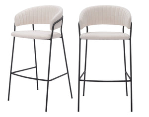 Homeroots Set Of Two 30" Cream And Black Shearling And Steel Low Back Bar Height Bar Chairs   555735