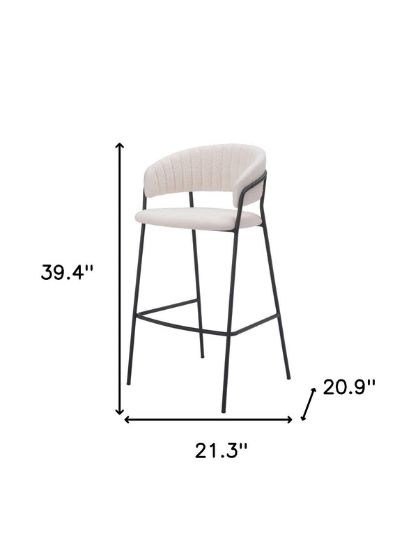 Homeroots Set Of Two 30" Cream And Black Shearling And Steel Low Back Bar Height Bar Chairs   555735