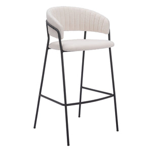 Homeroots Set Of Two 30" Cream And Black Shearling And Steel Low Back Bar Height Bar Chairs   555735