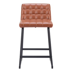 Homeroots Set Of Two 26" Brown And Black Faux Leather And Steel Counter Height Bar Chairs   555736