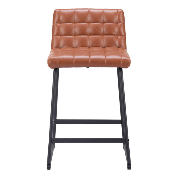 Homeroots Set Of Two 26" Brown And Black Faux Leather And Steel Counter Height Bar Chairs   555736