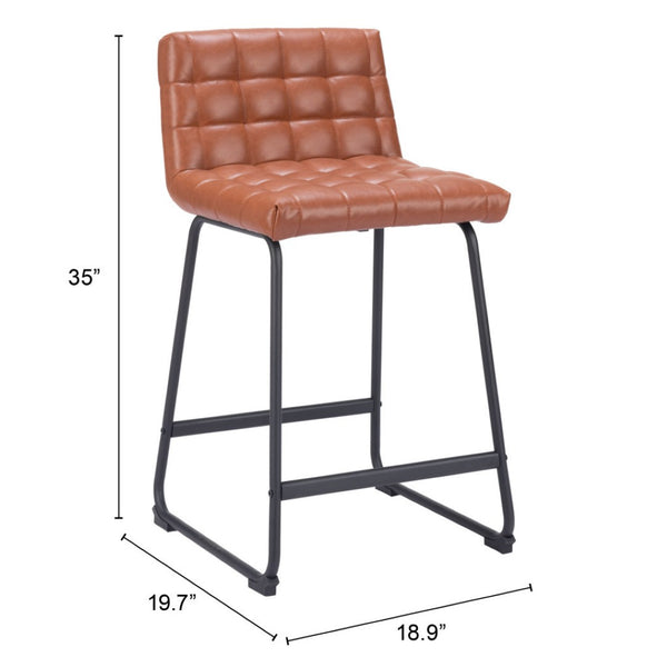 HomeRoots Set of Two Contemporary 26" Brown Faux Leather Bar Chairs with Sturdy Black Steel Frame 555736