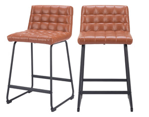 Homeroots Set Of Two 26" Brown And Black Faux Leather And Steel Counter Height Bar Chairs   555736