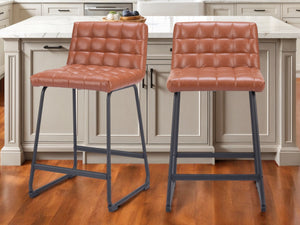 Homeroots Set Of Two 26" Brown And Black Faux Leather And Steel Counter Height Bar Chairs   555736
