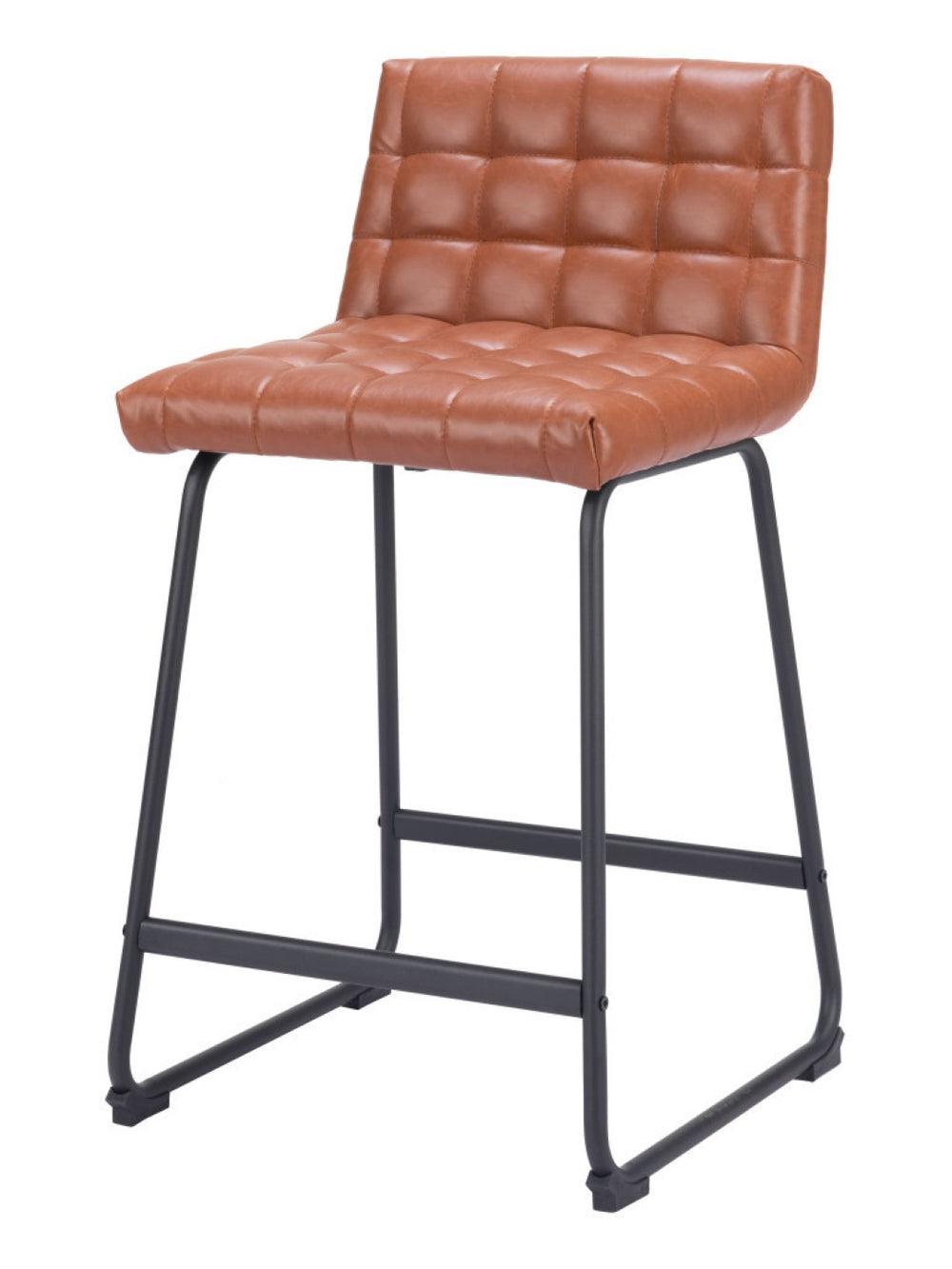 HomeRoots Set of Two Contemporary 26" Brown Faux Leather Bar Chairs with Sturdy Black Steel Frame 555736