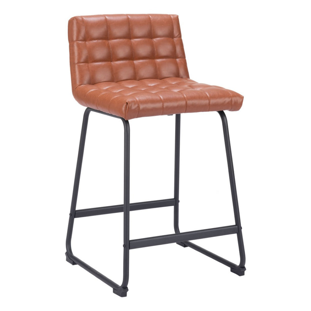 HomeRoots Set of Two Contemporary 26" Brown Faux Leather Bar Chairs with Sturdy Black Steel Frame 555736