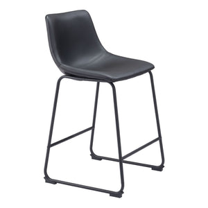 HomeRoots Set of Two Stylish 24" Black Faux Leather & Steel Counter Height Bar Chairs for Modern Spaces 555738