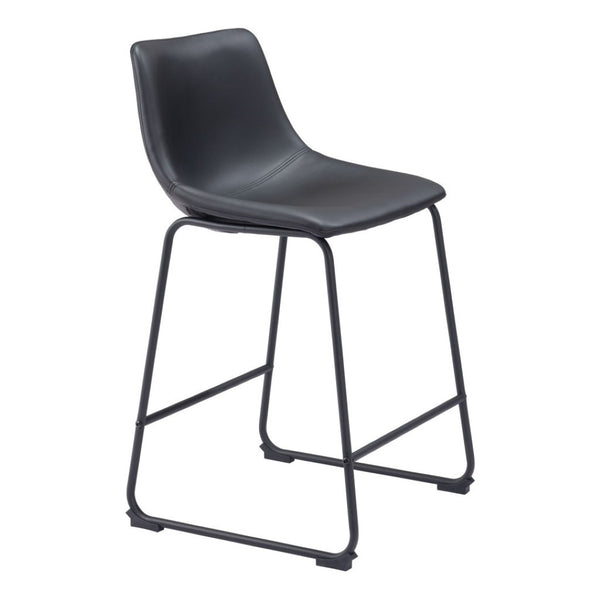 HomeRoots Set of Two Stylish 24" Black Faux Leather & Steel Counter Height Bar Chairs for Modern Spaces 555738