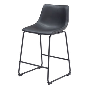 HomeRoots Set of Two Stylish 24" Black Faux Leather & Steel Counter Height Bar Chairs for Modern Spaces 555738