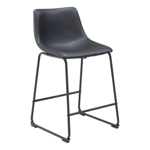 HomeRoots Set of Two Stylish 24" Black Faux Leather & Steel Counter Height Bar Chairs for Modern Spaces 555738