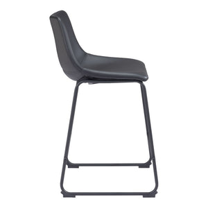 HomeRoots Set of Two Stylish 24" Black Faux Leather & Steel Counter Height Bar Chairs for Modern Spaces 555738