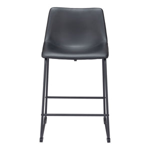 HomeRoots Set of Two Stylish 24" Black Faux Leather & Steel Counter Height Bar Chairs for Modern Spaces 555738