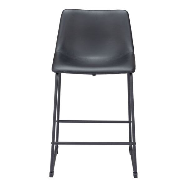 HomeRoots Set of Two Stylish 24" Black Faux Leather & Steel Counter Height Bar Chairs for Modern Spaces 555738