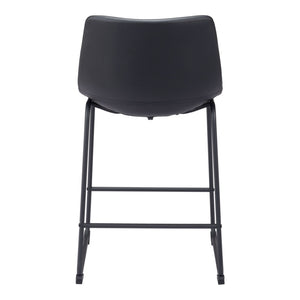 HomeRoots Set of Two Stylish 24" Black Faux Leather & Steel Counter Height Bar Chairs for Modern Spaces 555738