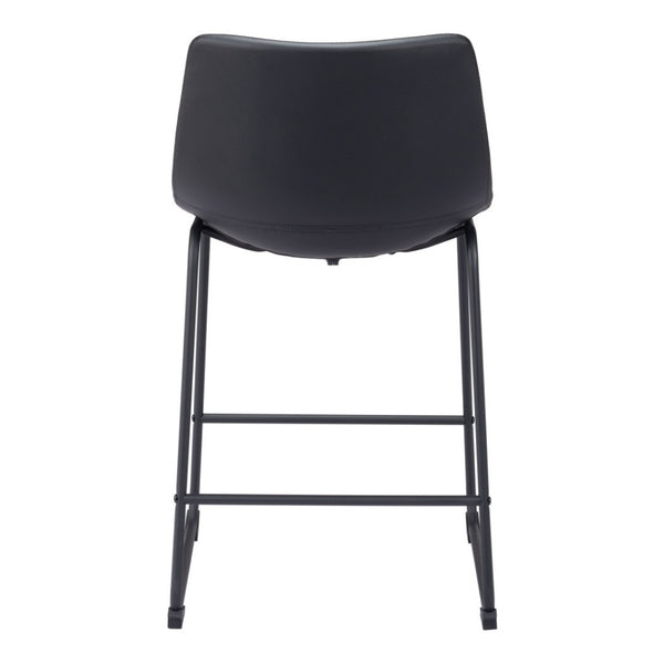 HomeRoots Set of Two Stylish 24" Black Faux Leather & Steel Counter Height Bar Chairs for Modern Spaces 555738