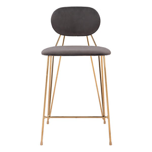 HomeRoots Set of Two Modern Gray Velvet and Gold Steel Low-Back Bar Chairs for Stylish Counter Seating 555741