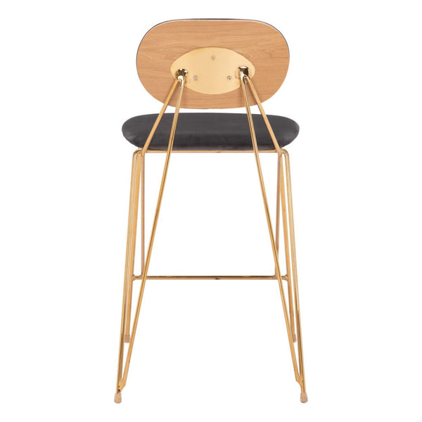 HomeRoots Set of Two Modern Gray Velvet and Gold Steel Low-Back Bar Chairs for Stylish Counter Seating 555741