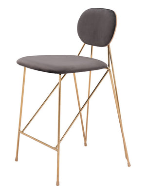 HomeRoots Set of Two Modern Gray Velvet and Gold Steel Low-Back Bar Chairs for Stylish Counter Seating 555741