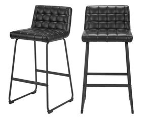 Homeroots Set Of Two 30" Black Faux Leather And Steel Bar Height Bar Chairs   555742