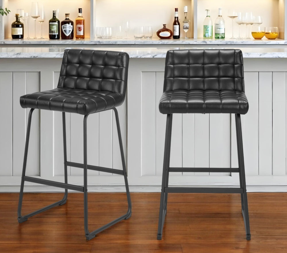 Homeroots Set Of Two 30" Black Faux Leather And Steel Bar Height Bar Chairs   555742
