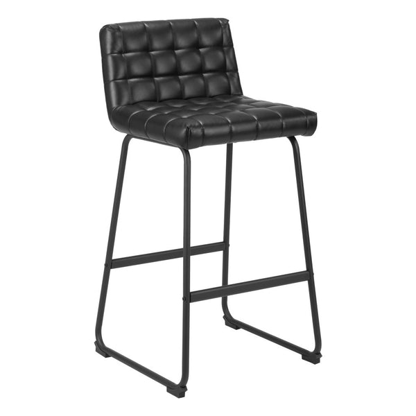 Homeroots Set Of Two 30" Black Faux Leather And Steel Bar Height Bar Chairs   555742