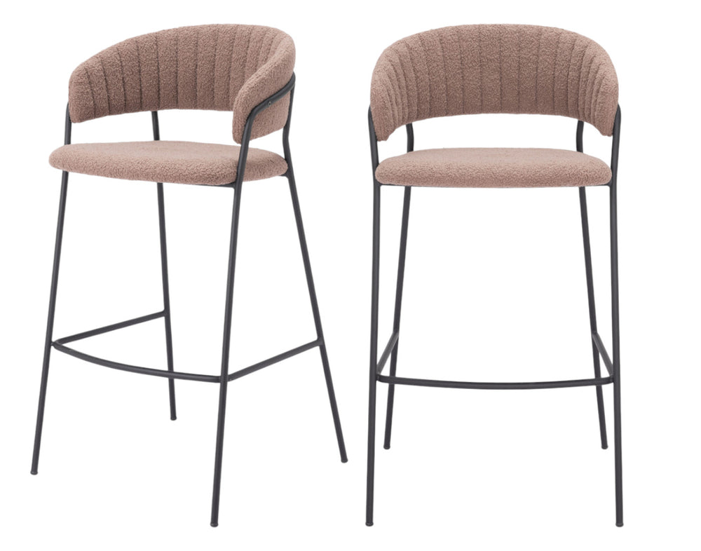 Homeroots Set Of Two 30" Brown And Black Shearling And Steel Low Back Bar Height Bar Chairs   555743