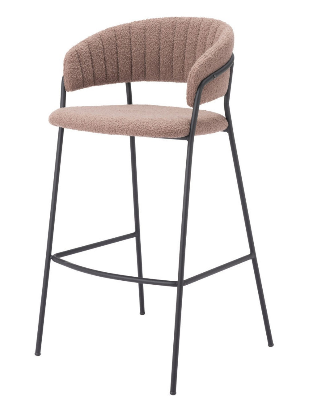 HomeRoots Set of Two Stylish 30" Brown Shearling and Black Steel Low Back Bar Chairs for Modern Spaces 555743
