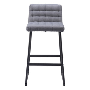 Homeroots Set Of Two 30" Gray And Black Fabric And Steel Bar Height Bar Chairs   555744