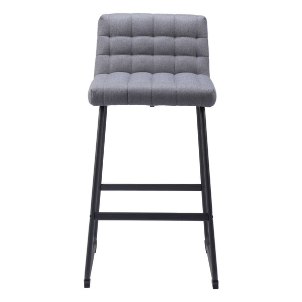 Homeroots Set Of Two 30" Gray And Black Fabric And Steel Bar Height Bar Chairs   555744