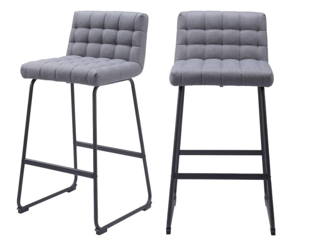 Homeroots Set Of Two 30" Gray And Black Fabric And Steel Bar Height Bar Chairs   555744