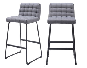 Homeroots Set Of Two 30" Gray And Black Fabric And Steel Bar Height Bar Chairs   555744
