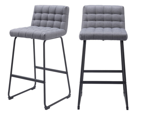 Homeroots Set Of Two 30" Gray And Black Fabric And Steel Bar Height Bar Chairs   555744