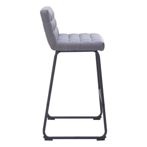 Homeroots Set Of Two 30" Gray And Black Fabric And Steel Bar Height Bar Chairs   555744
