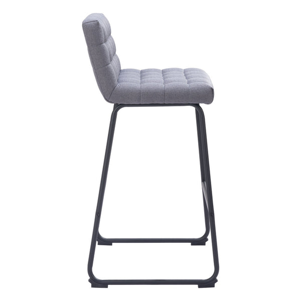 Homeroots Set Of Two 30" Gray And Black Fabric And Steel Bar Height Bar Chairs   555744