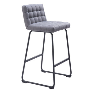 Homeroots Set Of Two 30" Gray And Black Fabric And Steel Bar Height Bar Chairs   555744