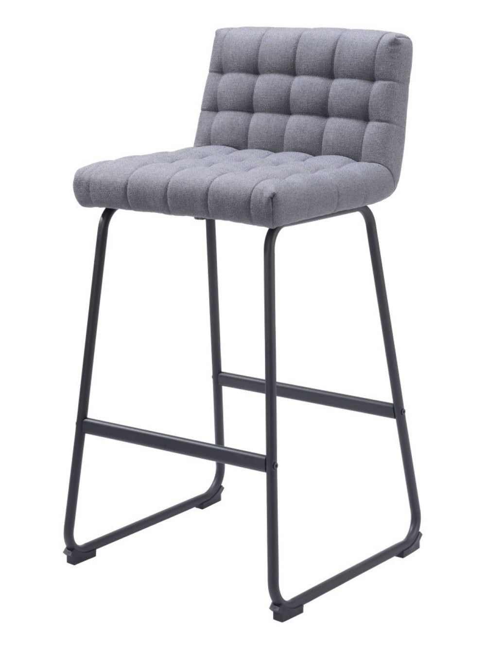 HomeRoots Set of Two Modern Gray Fabric Bar Stools with Black Steel Frame for Stylish Comfort & Support 555744