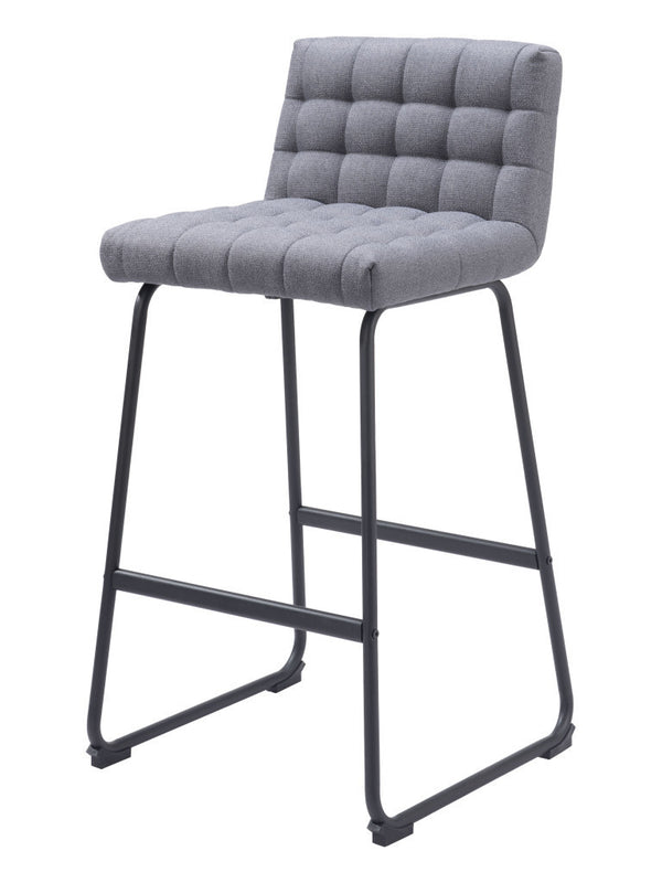 Homeroots Set Of Two 30" Gray And Black Fabric And Steel Bar Height Bar Chairs   555744