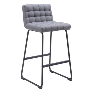Homeroots Set Of Two 30" Gray And Black Fabric And Steel Bar Height Bar Chairs   555744