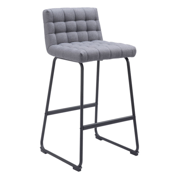 Homeroots Set Of Two 30" Gray And Black Fabric And Steel Bar Height Bar Chairs   555744